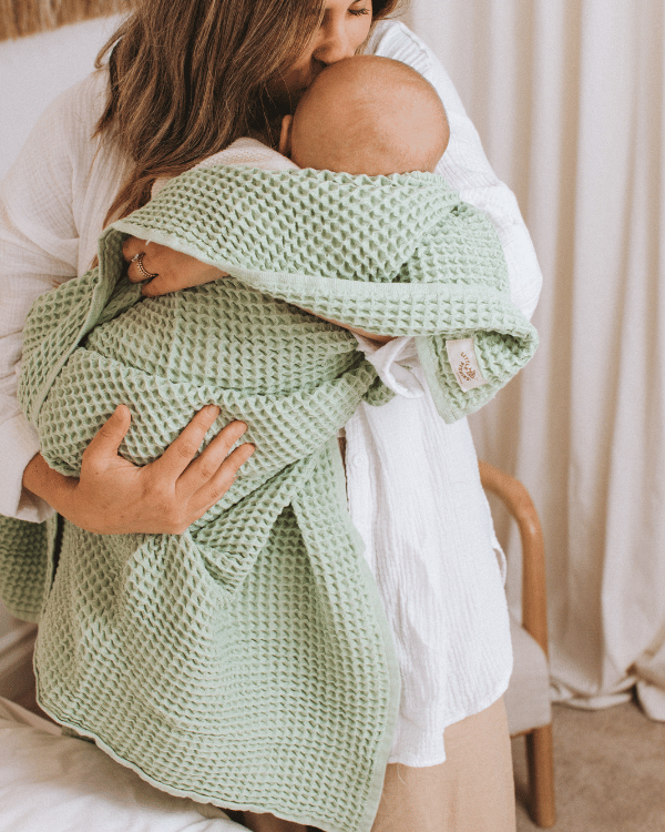 Little Fishies Waffle Blanket – Sage - SAND CLOUD