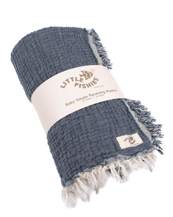 Little Fishies Gauze Receiving Blanket – Navy - SAND CLOUD