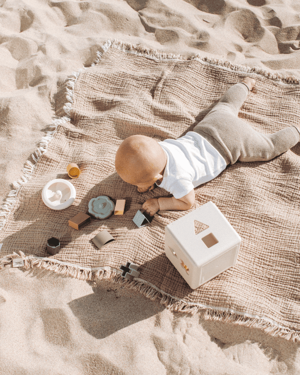 Little Fishies Gauze Receiving Blanket Set – 3 Pack – Natural / Beige / Warm Taupe - SAND CLOUD