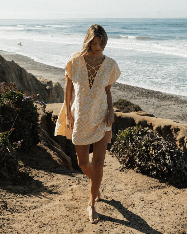 Floral Check Cover Up - SAND CLOUD