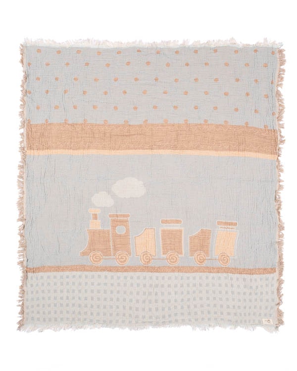 Choo-Choo Train Gauze Receiving Blanket Single with Pouch - SAND CLOUD