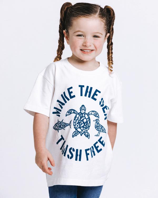 Make The Sea Trash Free Kids Tee – White - SAND CLOUD