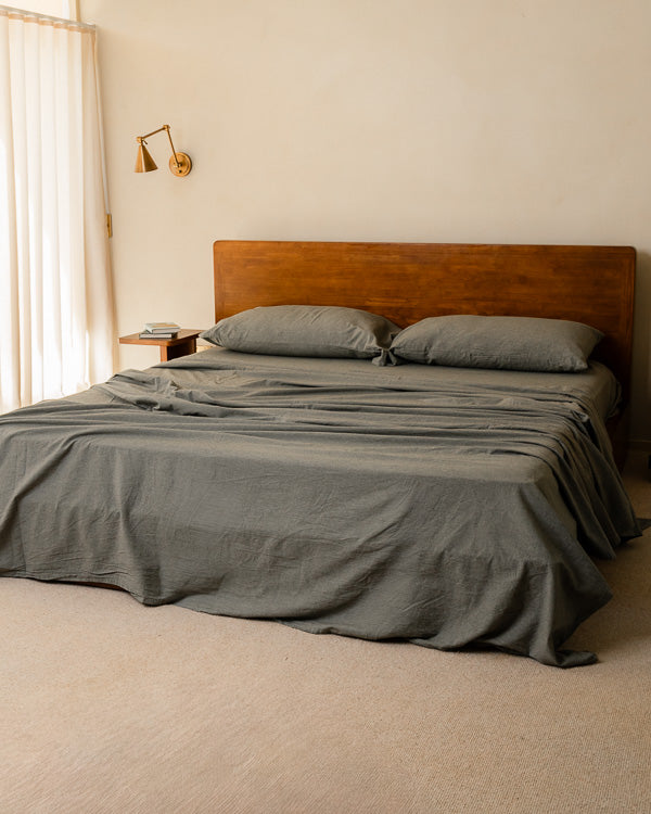 Classic Micro Twill Solid Melange Sheet Set Moss - SAND CLOUD