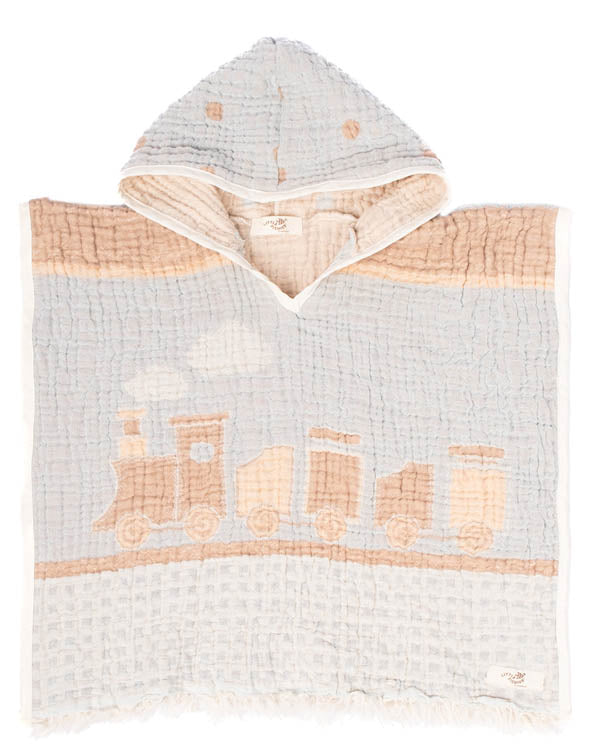 Choo-Choo Train Gauze Hooded Poncho - SAND CLOUD