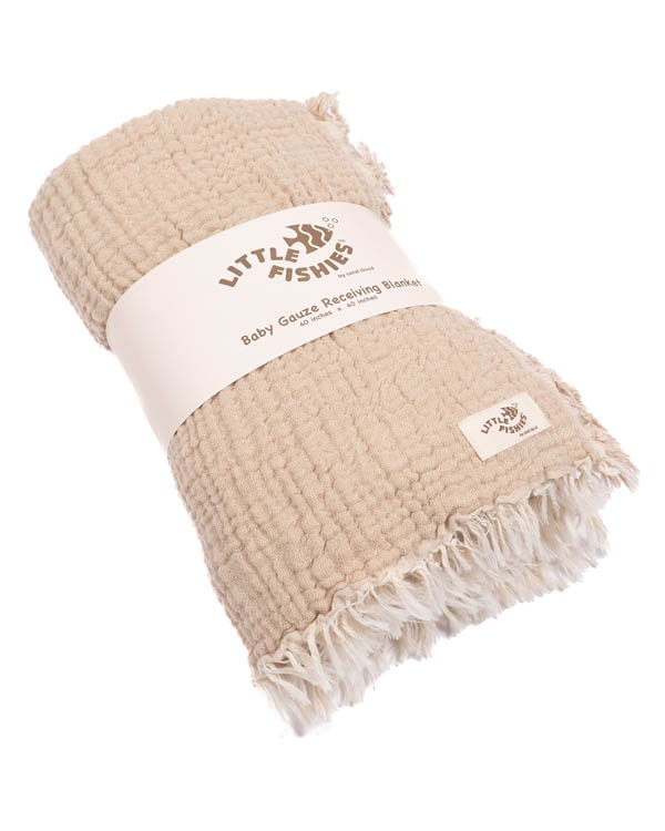 Little Fishies Gauze Receiving Blanket – Beige - SAND CLOUD