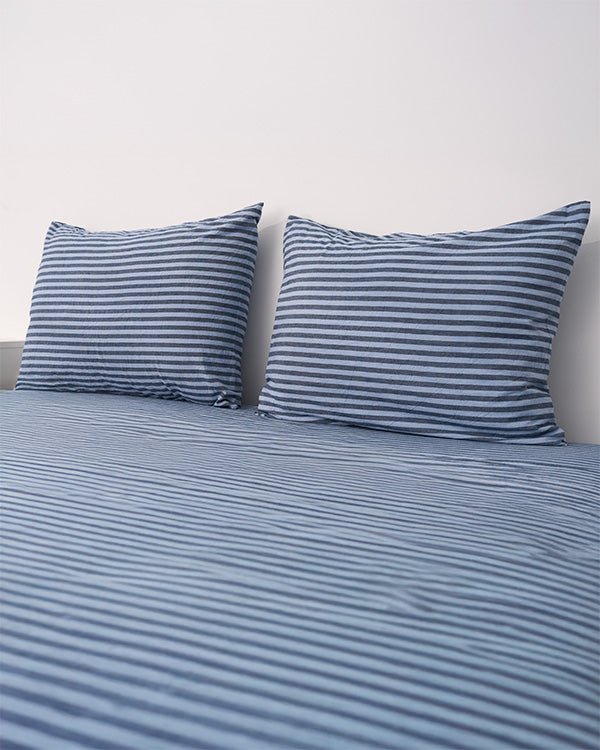 Classic Micro Twill Stripe Melange Pillowcase Set Indigo - SAND CLOUD