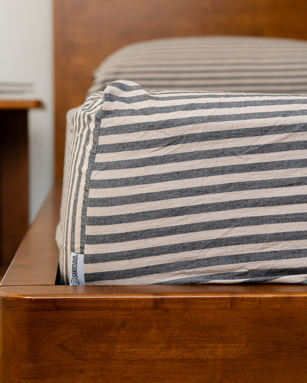 Classic Micro Twill Stripe Melange Fitted Sheet Steel Grey - SAND CLOUD