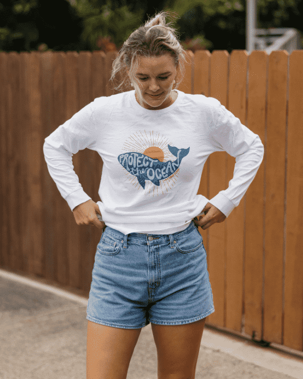 Protect The Ocean Whale LS Tee – White - SAND CLOUD