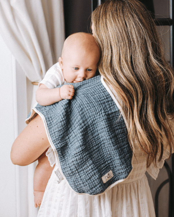Little Fishies Gauze Burping Cloth Bundle – 3 Pack – Sage / Grey / Navy - SAND CLOUD