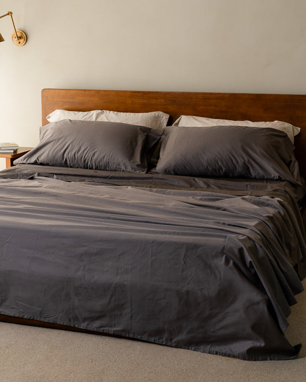 Luxe Sateen Flat Top Sheet Steel Grey - SAND CLOUD