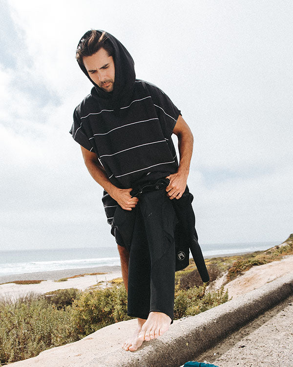 Classic Stripe Hooded Poncho Black - SAND CLOUD