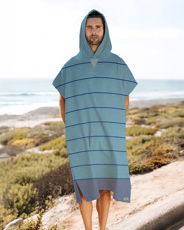 Colorblock Stripe Hooded Poncho – Aqua - SAND CLOUD
